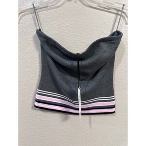 Hippie Rose Gray Pink Stripe Strapless Knit Tube Top‎ Cami Tank